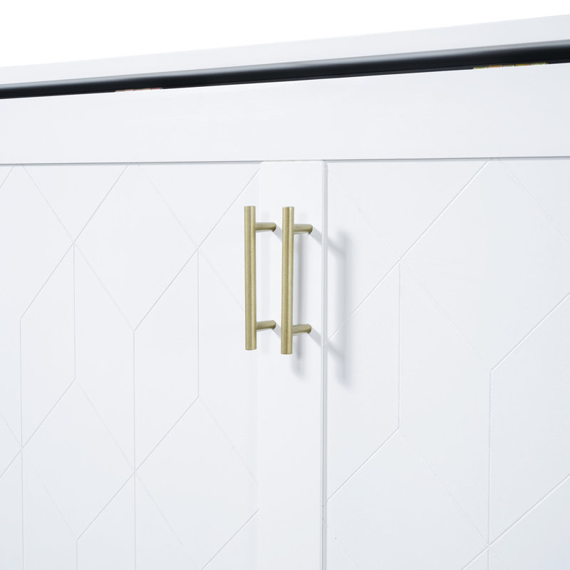 Agostinho Henline Murphy Bed with Drawer and USB Ports & AC Outlets, Wall Bed with Pulley Structure Design, Queen, White
