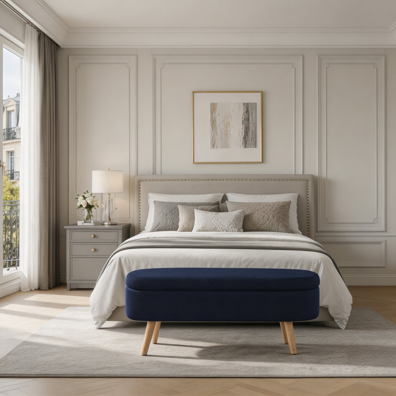 Banc de rangement avec repose-pieds ovale, Navy Blue