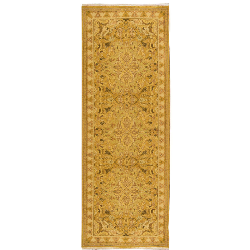 Hand-Knotted High-Quality Gold and Beige Runner