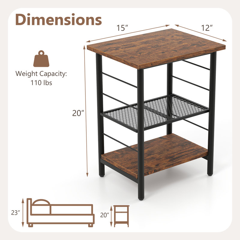 Table de bout à 3 niveaux avec table de chevet étroite