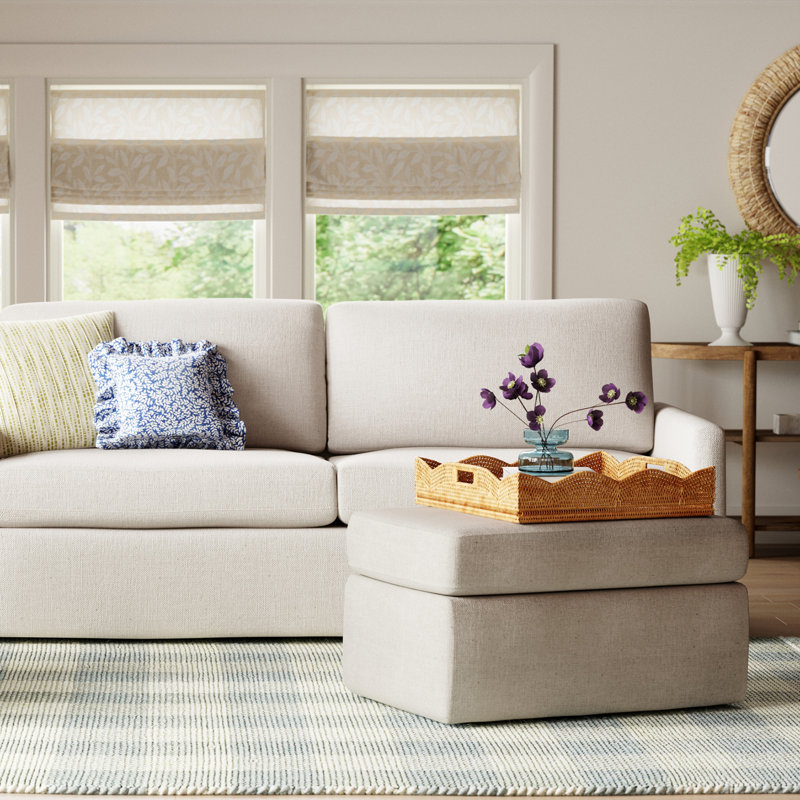 Savannah Upholstered Ottoman, Conversation Ivory Basketweave