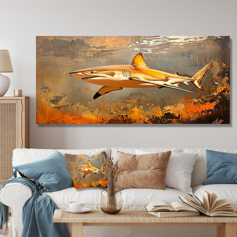 Swimming Beige Shark Resilience I - Animals Metal Wall Art, Shark Metal Print, 28" H x 60" W