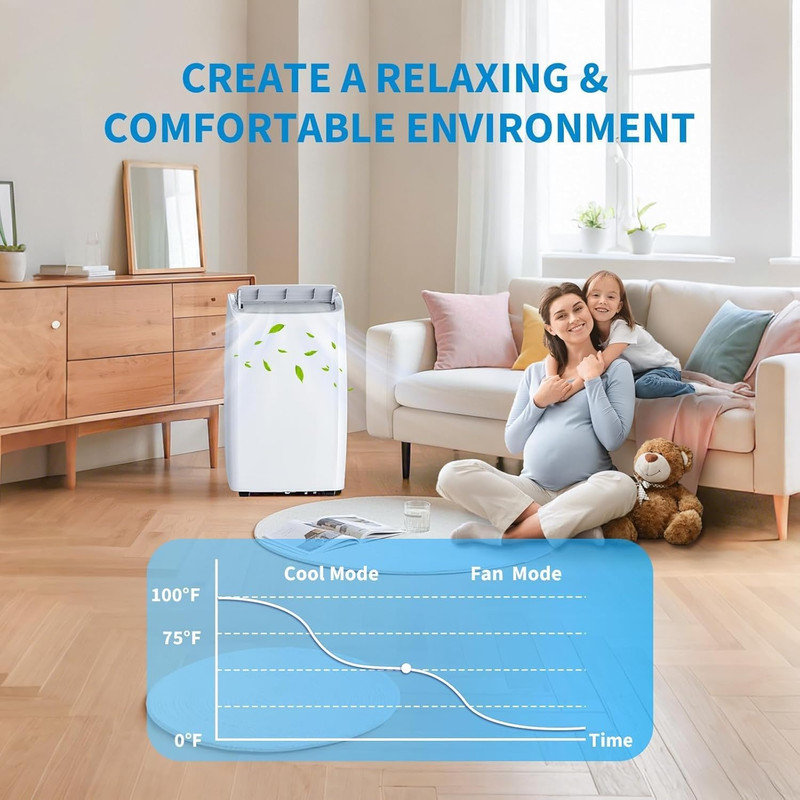 Climatiseur portatif 14 000 BTU - Refroidit 750 pieds carrés, 3-en-1 (froid / ventilateur / déshumidificateur), silencieux pour la chambre à coucher et le bureau, télécommande et minuterie