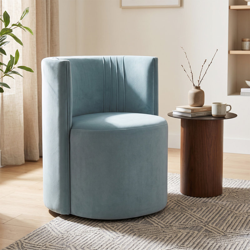 Fauteuil d'appoint demi-tonneau en velours avec roulettes, Bleu pâle