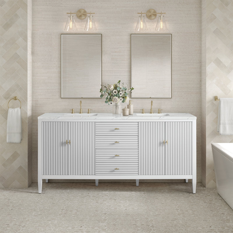 Myrrin 72'' W Double Vanity, Bright White, Ethereal Noctis, 8" Widespread