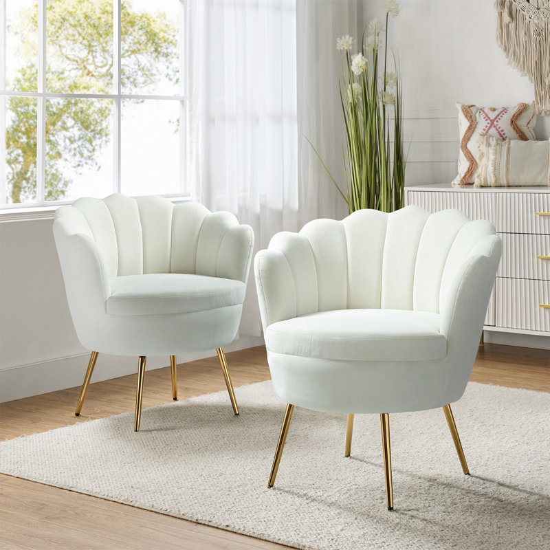 Fauteuil demi-tonneau en velours 30 po Hendrix, Ivoire ivoire