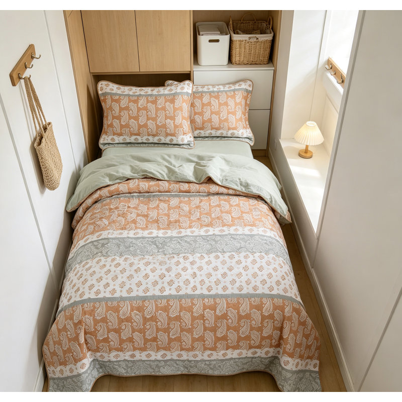Ensemble de courtepointe réversible 100% coton terracotta, couvre-lit léger pour lit de grande taille 3 pièces pour une décoration de chambre toutes saisons