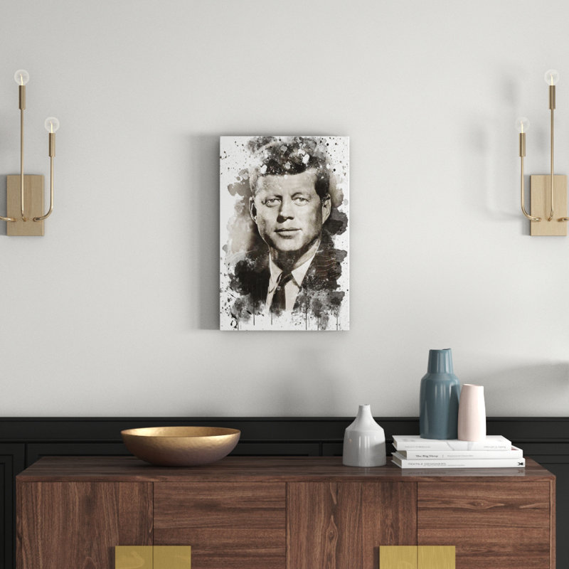 John F Kennedy JFK President - Wall Art, 50cm H x 35cm W, Wrapped Canvas