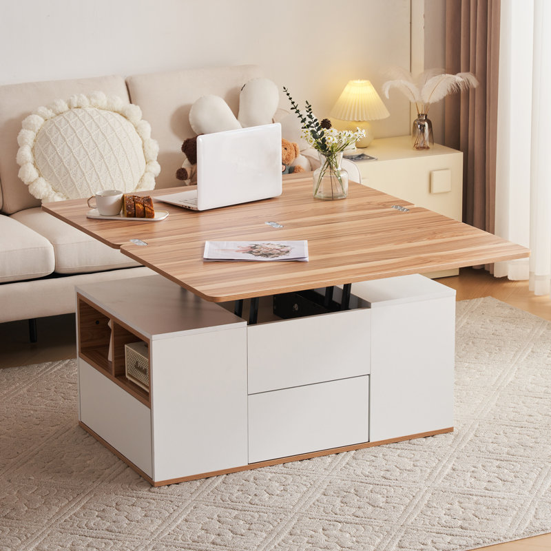 Assal Lift Top Frame Coffee Table with Storage, White, Brown