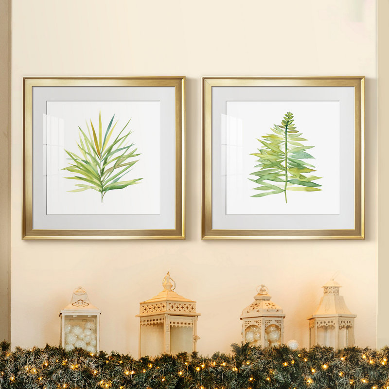 «Tropical Botanical I», ensemble de 2 reproductions d'art, H 17,5 po x l 35 po x P 1,5 po, Papier encadré doré, Blanc
