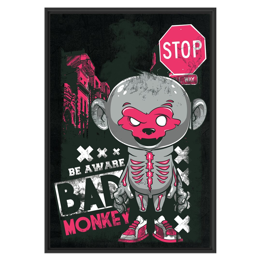 Gerahmtes Wandbild Bad monkey black