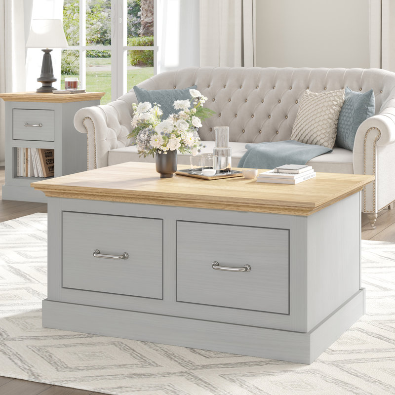 Ivison 35.4" W Coffee Table with 2 Drawers, Gray