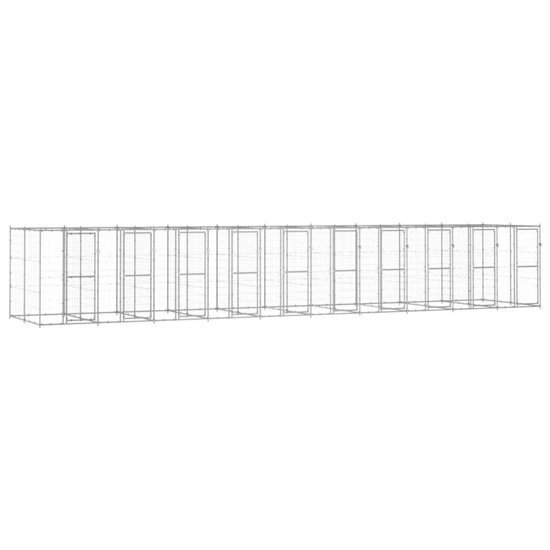 Vidaxl Dog Kennel Galvanized Steel Durable, Silver, 70.9" H x 216.5" W x 86.6" D