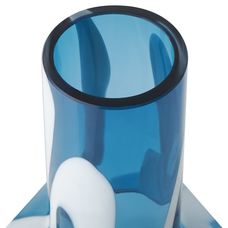 Vase abstrait en verre transparent 12,5 ", Bleu, 12.5 inch