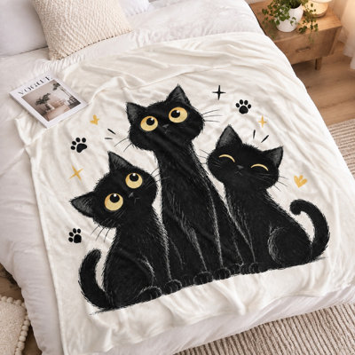 1Pcs Cute Black Cat Print Flannel Blanket – Whimsical Cartoon Design;Single-SidedCozy and Soft ThrowMachine WashablePerfect for Sofa, Couch, Bed, Home DecorIdeal Lovers Gifts. Bedding and sofa items