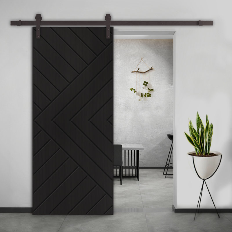 Hollow Paneled Painted without Installation Hardware Kit Barn Door, Black, 96" H x 42" W, Oil Rubbed Bronze