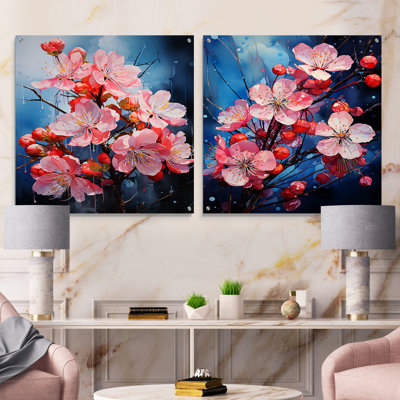 Pink Apple Blossom Collage I - Apple Blossom Acrylic Wall Art Glass Set Of 2