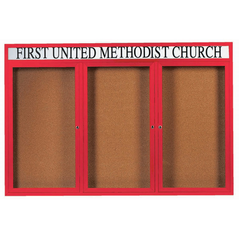 Tableau d'affichage mural illuminé et fermé, Rouge thermolaqué, Trois, 48 po x 72 po