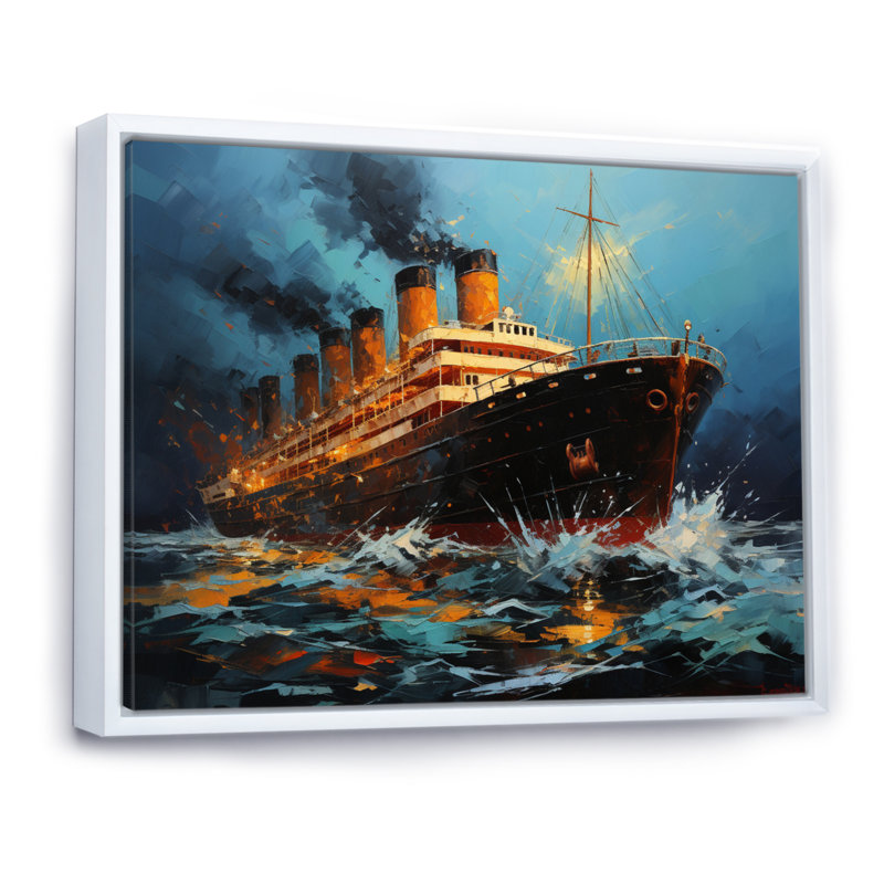 Boat Titanic Collage Interwoven II - Imprimé, Cadre flottant blanc, H 34 po x l 44 po x P 1,5 po