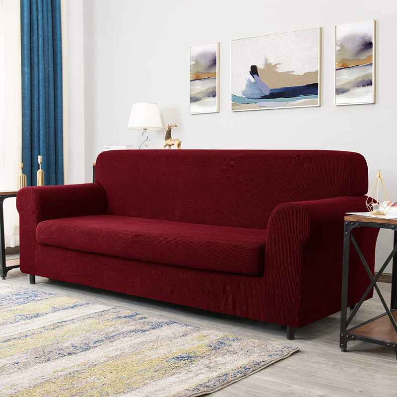 Box Cushion Sofa Slipcover, Wine