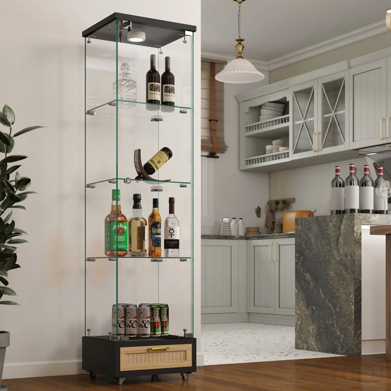 Vitrine à 1 porte / 4 tablettes, lumineuse, avec tiroirs - standard