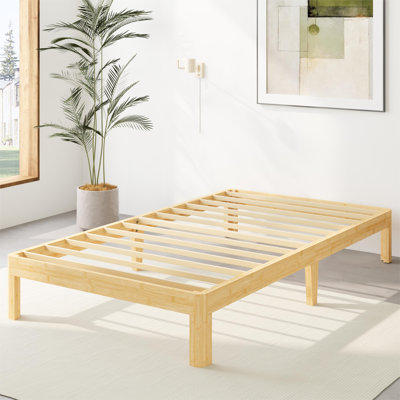 Amylia 14" Heavy Duty Platform twin bed frame, Noise-Free Silent Structure, Zero Formaldehyde Eco-Friendly Varnish, Solid Wood & Bamboo Iron, No Box Spring Required for Bedroom