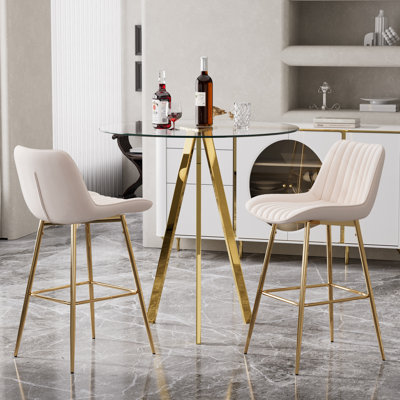 Ensemble de salle à manger 3 pièces avec tabouret de bar et tabouret de bar en velours (ensemble de 3)