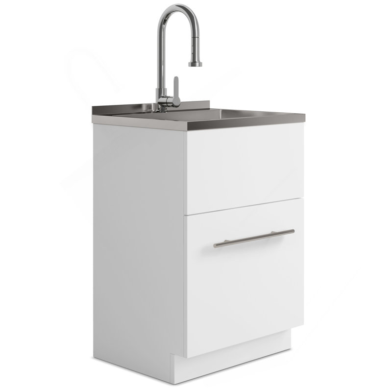 Metro - Armoire à linge 24 po avec robinet et évier en acier inoxydable - blanc, H 35,4 po x l 19,7 po x P 23,6 po