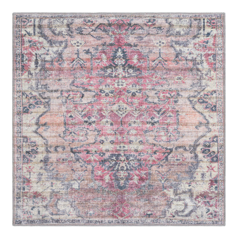 Engelman Oriental Beige/Pink Area Rug, Square 3'3"