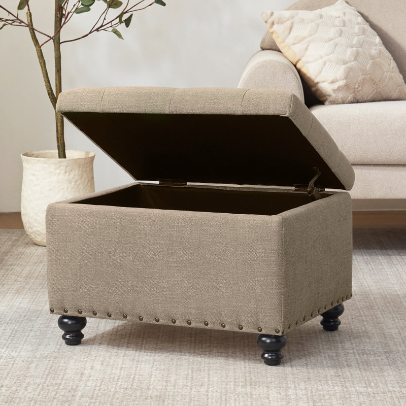 Dhiren 23.6" W Rectangle Upholstered Storage Ottoman, Brown Polyester Blend