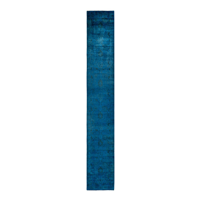 Tapis unique noué à la main Rochele - bleu