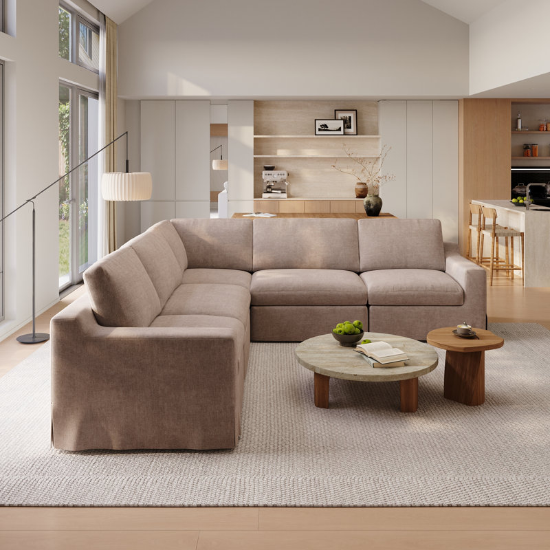 Canapé modulaire en lin 5 pièces, Lin kaki