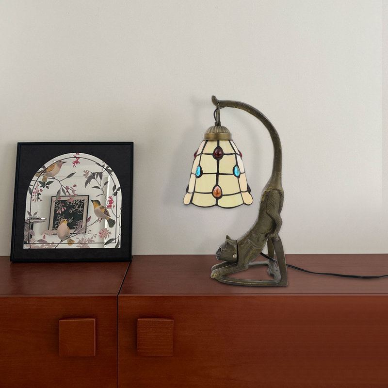 Bedside Lamp With Cat Base and Tiffany Style Lightshade