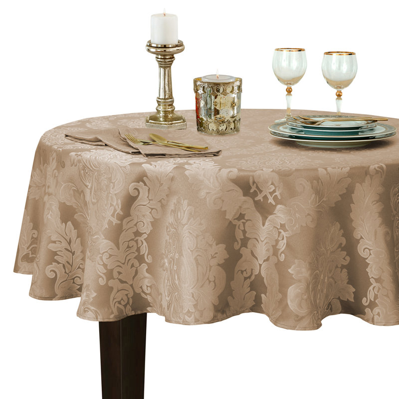 Nappe en jacquard de polyester uni à damas floral Burchfield, Ovale L 84 po x l 60 po, Beige