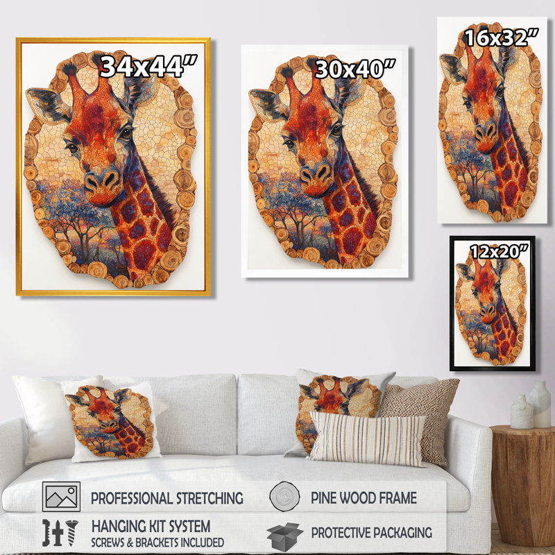 Silent Watcher Girafe Portrait In African Landscape IV - Animals Wall Decor, H 32 po x l 16 po, Doré