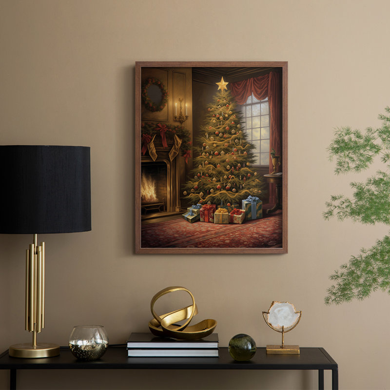 «Christmas Holiday Art DIX», reproduction encadrée - bois massif, Noyer, H 15 po x l 12 po