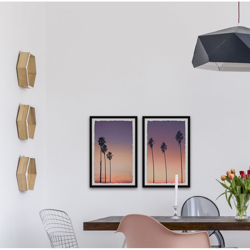 Ensemble de 2 reproductions d’art encadrées sur papier « Dawn and the Palm sapins » par Marmont Hill