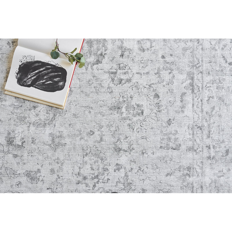 Rectangle Oriental Hand Loomed Wool/Bamboo Slat/Seagrass Area Rug in Ivory/Silver, Rectangle 10' x 14'