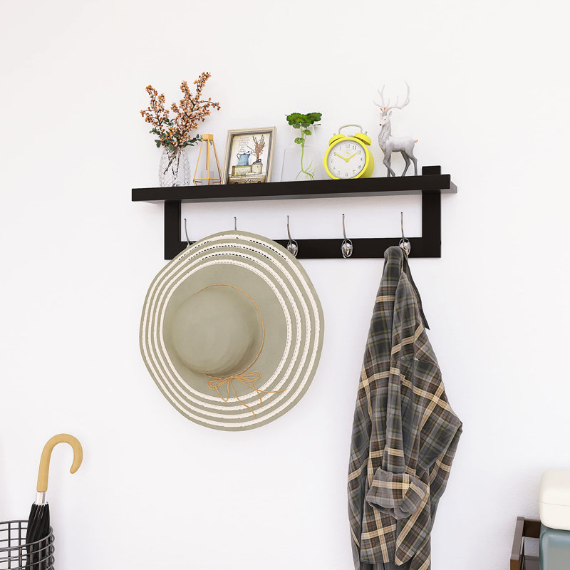 Aydian Solid Wood Wall 5 - Hook Wall Mounted Coat Rack, Black