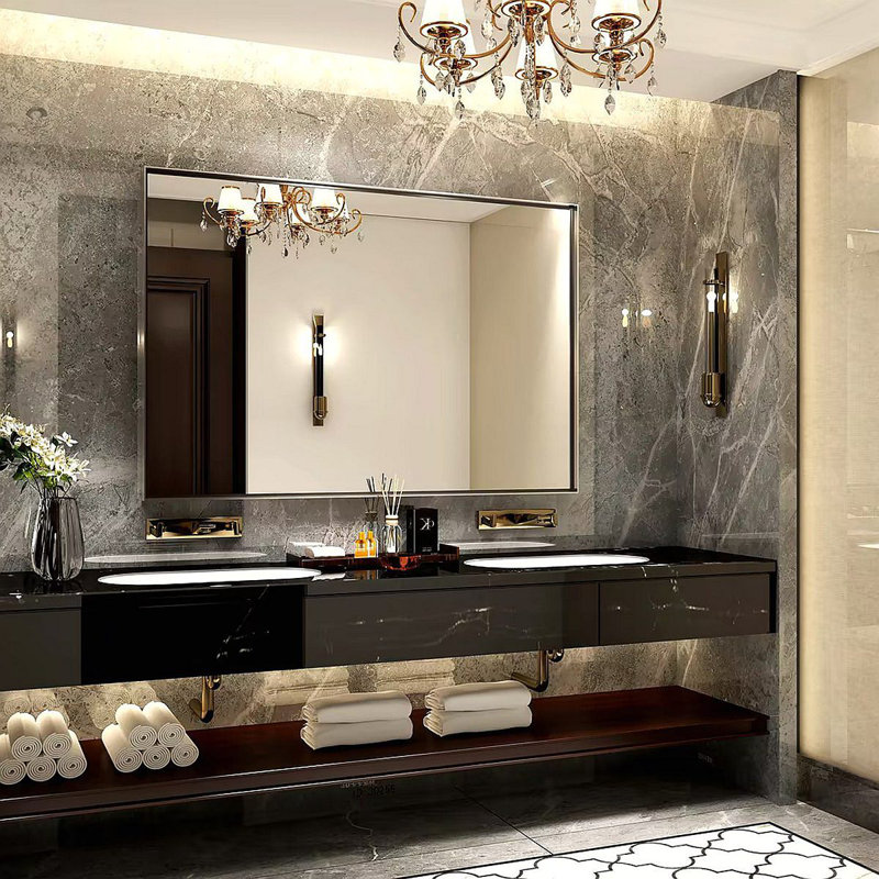 36X24inch Glossy Brushed Framed Mirror For Bathroom Rectangular Wall Bathroom Mirror Metal Frame Farmhouse Mirror Large Decorative Square Corner Rectangle Mirror(Horizontal & Vertical)