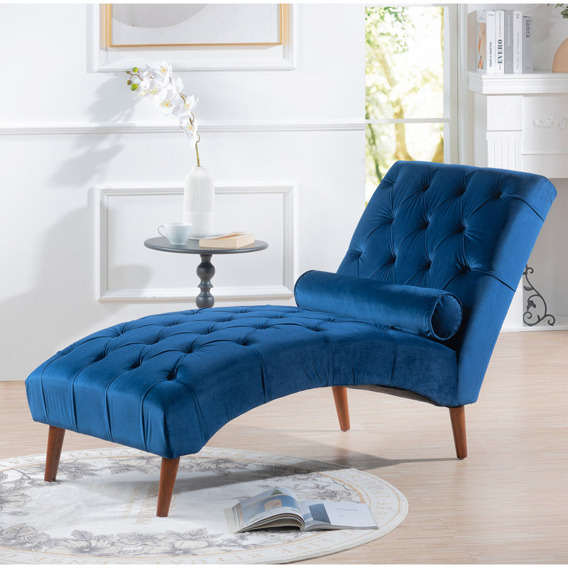 Chaise longue rembourrée Eyona, Mélange de polyester bleu
