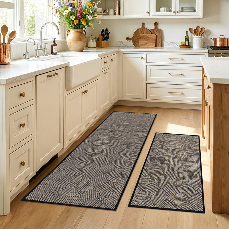 Tapis de cuisine antidérapant et antidérapant (ensemble de 2), Beige Geometric