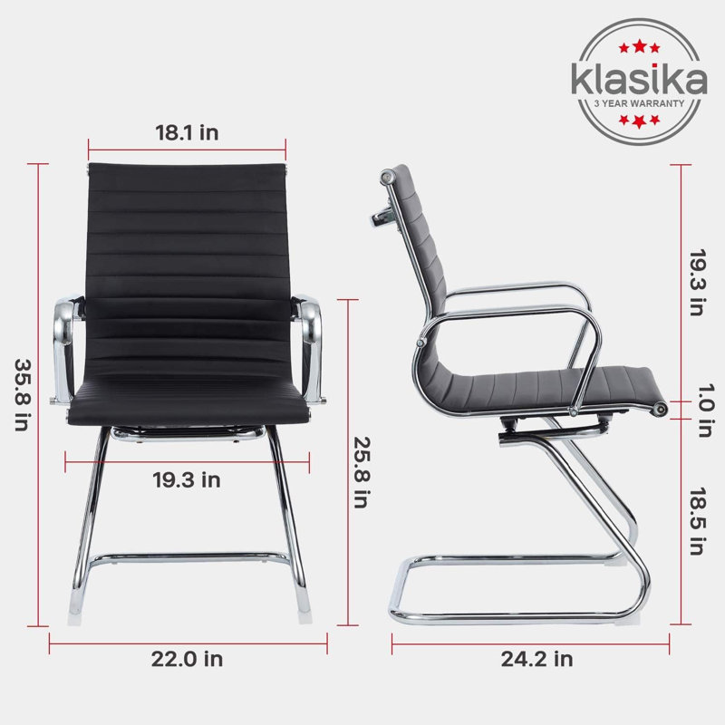 Black Faux Leather Reception Chair with Silver Metal Frame