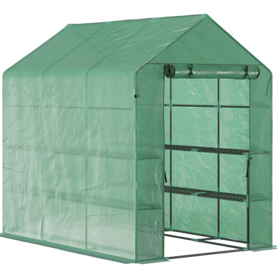 Portable Walk-in Greenhouse 7'x5'x6.5', Pe Cover, Steel Frame, 3 Shelves For Plants - From Sun's , Wind, And Rain Flourishing 7' X 5' 6.5' With Cover Control Humidity Temperature Optimal Plant Health