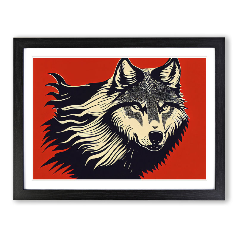 XH1022-10255X Wolf Art Abstract - Single Picture Frame Print, 46cm H x 64cm W x 2cm D, Black
