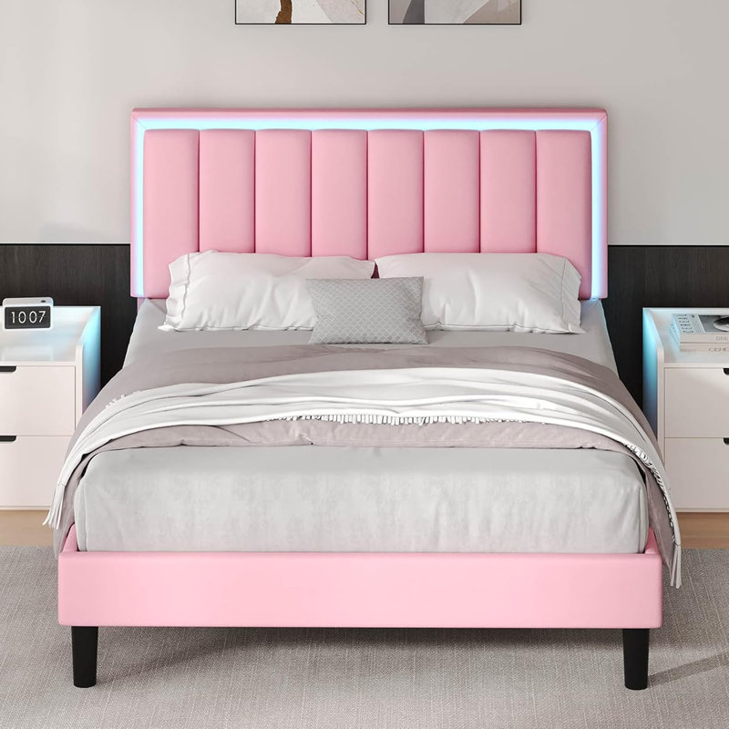 Lit plateforme Breella, Grand lit, Rose