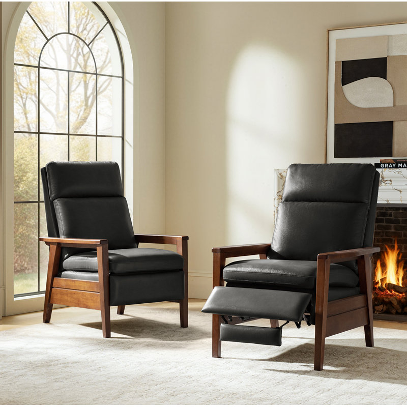 Fauteuil inclinable moderne en cuir véritable Gerald, Cuir véritable noir