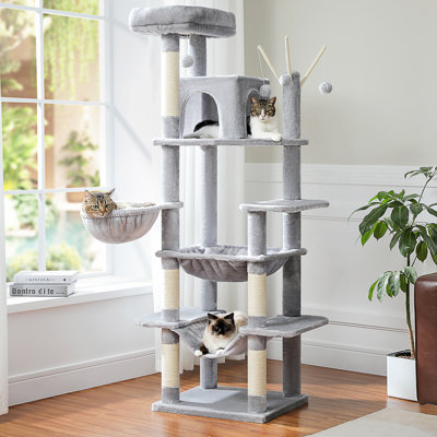 Grand arbre à chat pour grands chats d'intérieur, grande tour pour gros chats avec un très grand hamac [20X16], tour d'escalade pour chat avec poteaux à griffer, maisonnette et grand perchoir supérieur