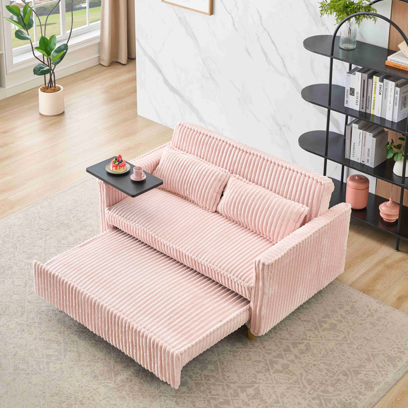 Pull-out Sofa with a Movable Tabletop and USB Ports, Pink