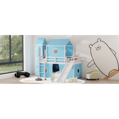 Lit mezzanine simple avec glissoire, tente et tour rose - Bleu (ANCIEN SKU: WF532001AAC)